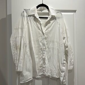 Zara Poplin Blouse with lace insert - size S